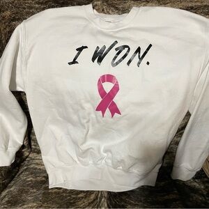 Heavy Blend Gildan White Crew‎ I WON Breast Cancer Survivor Sweatshirt Large EUC